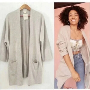 ANTHROPOLOGIE Donni ribbed open front pocket cardigan sweater one size